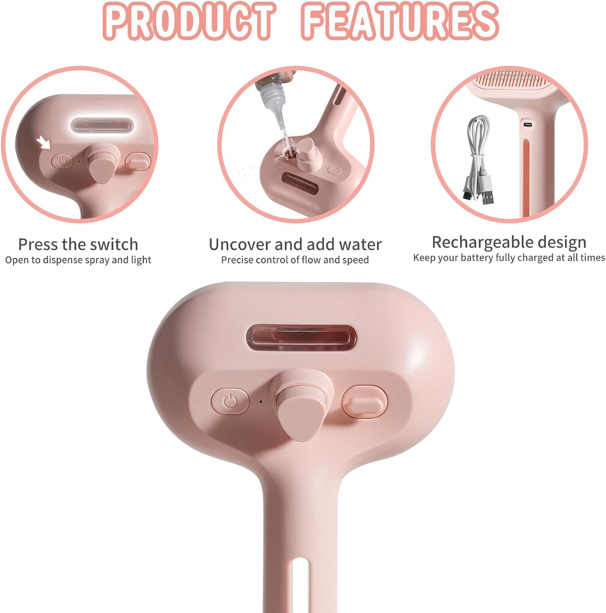 Pet Spray Hair Comb, Cat Hair Brush with Water, Pet Hair Removal Comb with Water Tank, Wet Cat Comb, 2 in 1 Cleaning Brush Cat,Cat Brush with Release Button,Pet Hair Cleaner Brush for Cats (Pink)