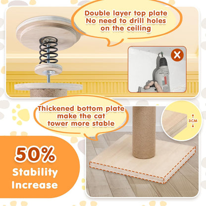 Floor to Ceiling Cat Tree Tall Cat Tower, 230-275Cm Adjustable Heigh