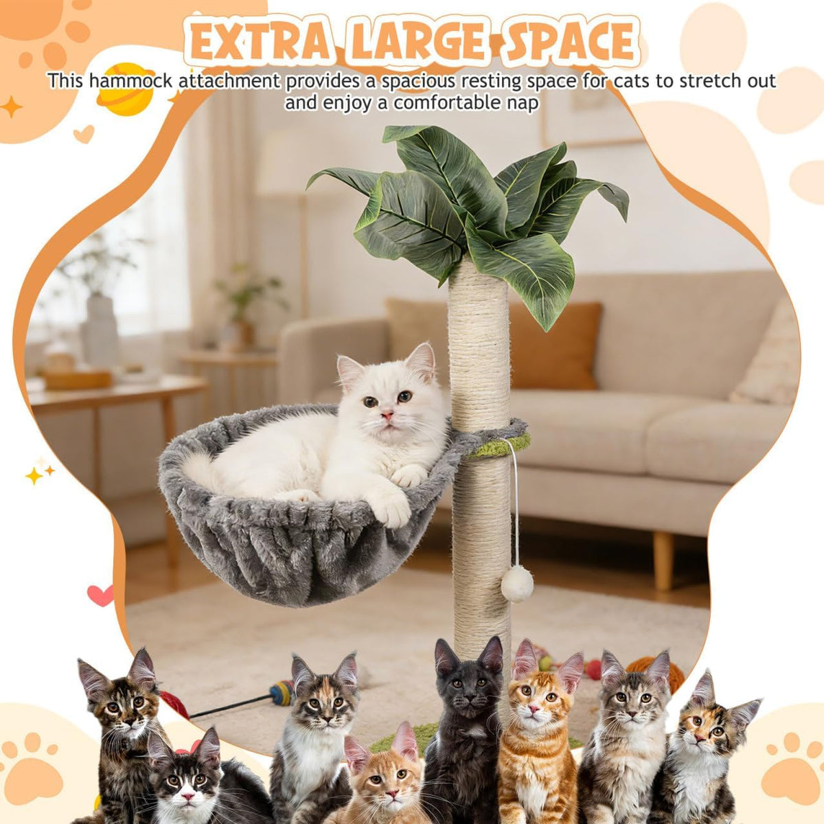 Cat Tree Hammock Replacement Large Deep Basket Cat Tree Hanging Basket with Soft Fabric Indoor Accessory for Resting Napping and Play