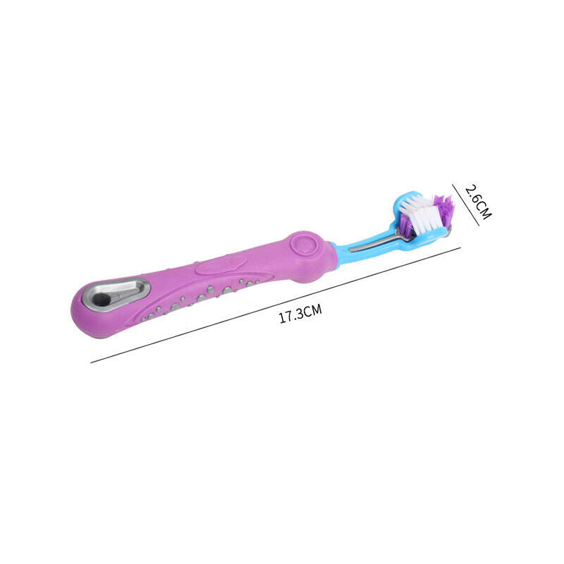 3 Sided Dog Toothbrush Teeth Cleaning Tartar Remover Pet Oral Care Groom Tool AU