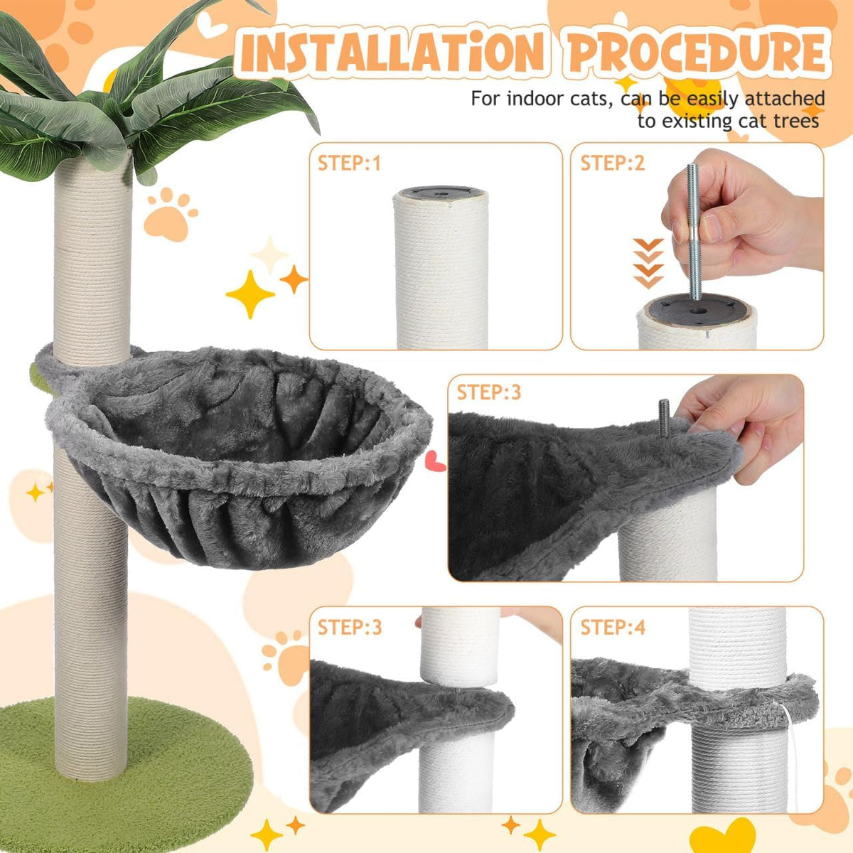 Cat Tree Hammock Replacement Large Deep Basket Cat Tree Hanging Basket with Soft Fabric Indoor Accessory for Resting Napping and Play