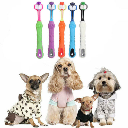 3 Sided Dog Toothbrush Teeth Cleaning Tartar Remover Pet Oral Care Groom Tool AU