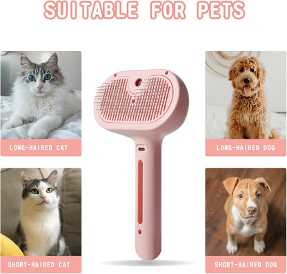 Pet Spray Hair Comb, Cat Hair Brush with Water, Pet Hair Removal Comb with Water Tank, Wet Cat Comb, 2 in 1 Cleaning Brush Cat,Cat Brush with Release Button,Pet Hair Cleaner Brush for Cats (Pink)