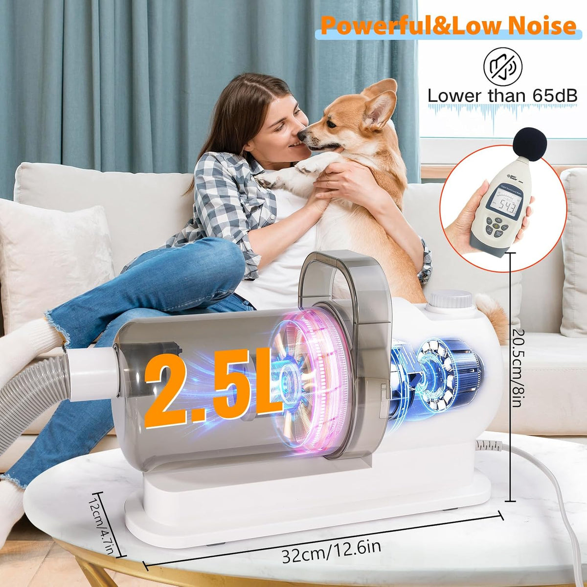 Pet Grooming Vacuum, Dog Grooming Kit, Low Noise Dog Hair Vacuum, 12 Pet Hair Removal Tools, 2.5L Capacity Dust Cup