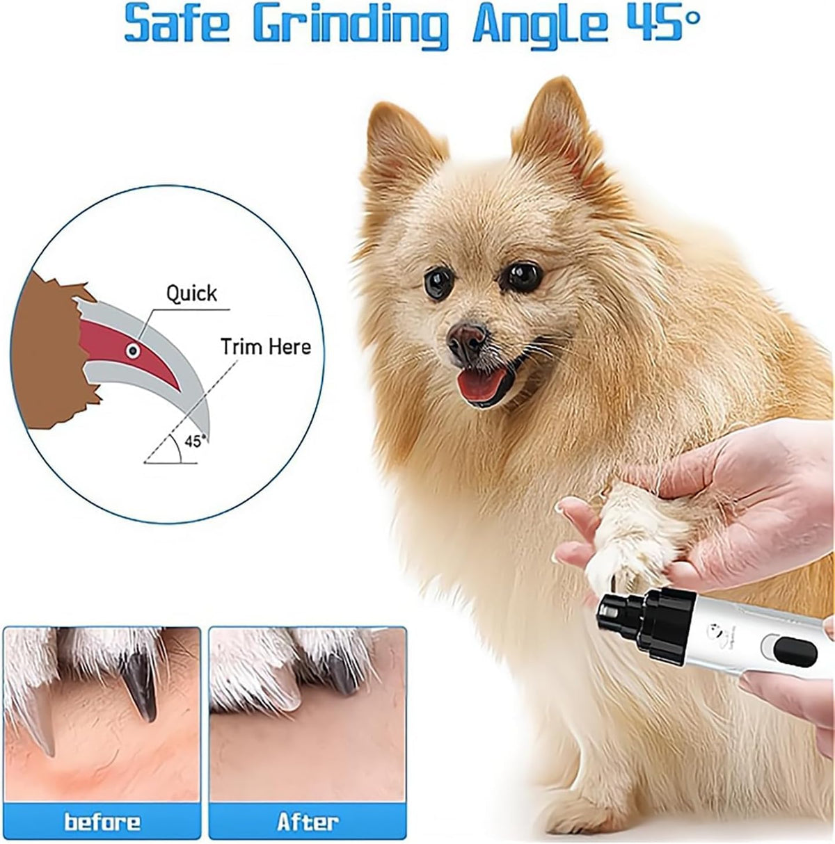 Dog Nail Grinder Upgraded - Professional 2-Speed Electric Rechargeable Pet Nail Trimmer Painless Paws Grooming & Smoothing for Small Medium Large Dogs & Cats