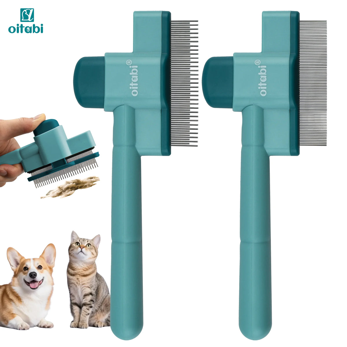 1/2PCS Flea Comb for Dogs and Cats with Release Button Fine Tooth Dog Comb for Pet Hair Removal, Cleaning Remove Fleas Eg