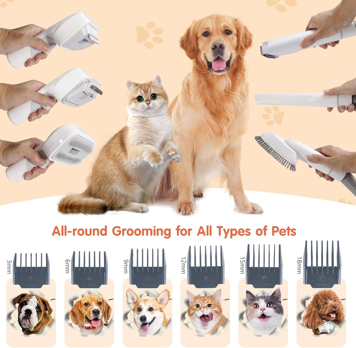 Pet Grooming Vacuum, Dog Grooming Kit, Low Noise Dog Hair Vacuum, 12 Pet Hair Removal Tools, 2.5L Capacity Dust Cup