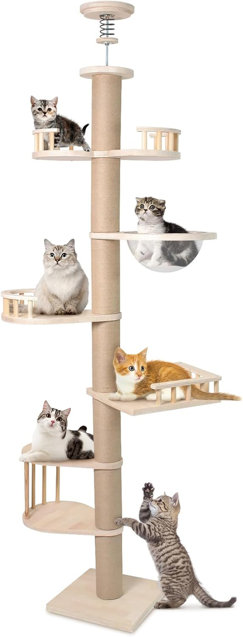Floor to Ceiling Cat Tree Tall Cat Tower, 230-275Cm Adjustable Heigh