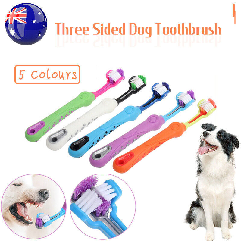 3 Sided Dog Toothbrush Teeth Cleaning Tartar Remover Pet Oral Care Groom Tool AU