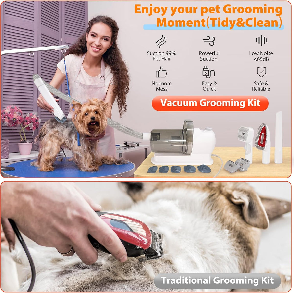 Pet Grooming Vacuum, Dog Grooming Kit, Low Noise Dog Hair Vacuum, 12 Pet Hair Removal Tools, 2.5L Capacity Dust Cup
